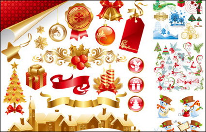Regalos, velas, campanas, vector arco decorativo de material