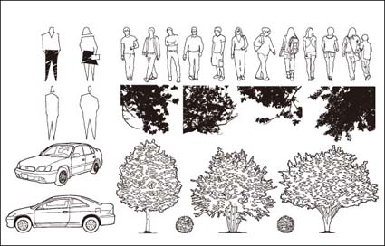 Coches, rboles, vector