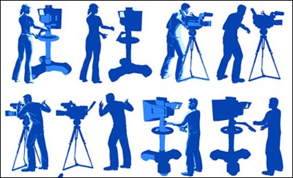 Equipo de filmacin, iluminacin, fotgrafos, vector de escalera en espina de pescado