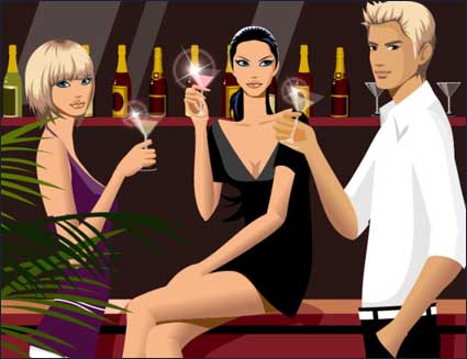 Barra de reunin informal de los hombres y mujeres beben alcohol