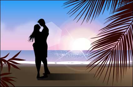 hombres y mujeres de moda de playa silueta vector material