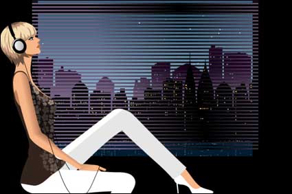 Moda mujer ventana vectorial material