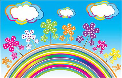 Rainbow Clouds Vector Flowers