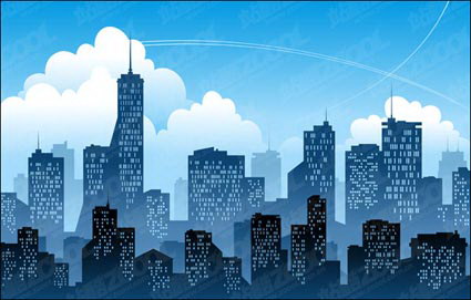 Blue Vector silueta de la ciudad