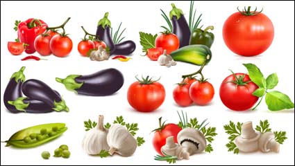 Pimientos, berenjenas, tomates, ajo, frijoles, pepino, tomate