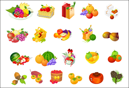 Cesta de frutas, avellano, caqui vector de