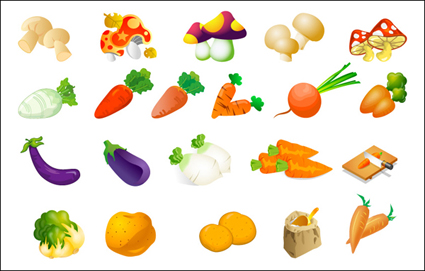 Hortalizas Vector - col, papas, arroz, berenjena y setas rbano