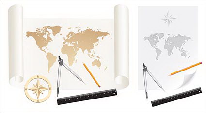 Los mapas, material de vectores, de papel, rollos de papel, el mapa del mundo